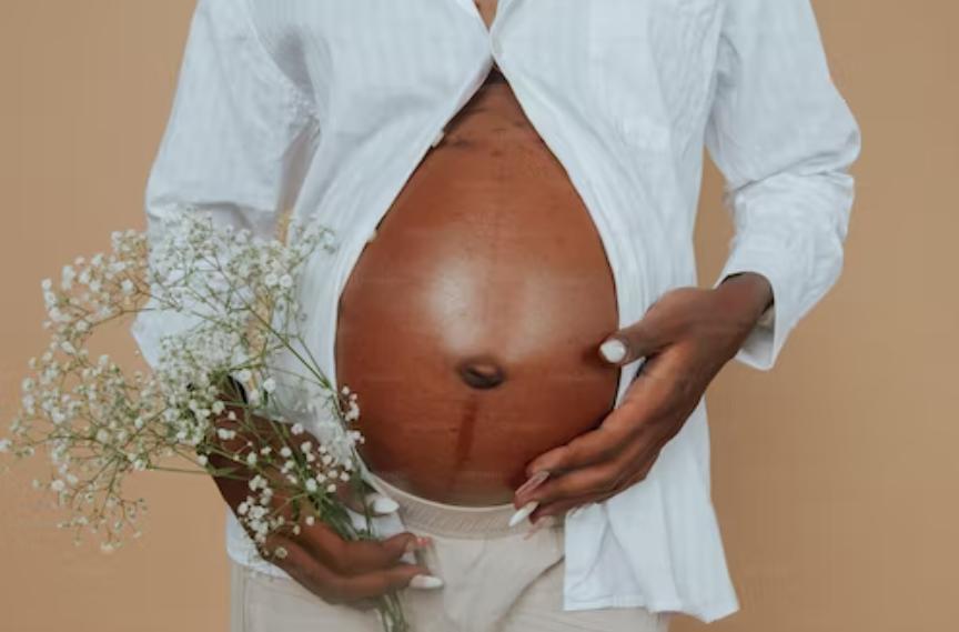 The stomach of a pregnant woman